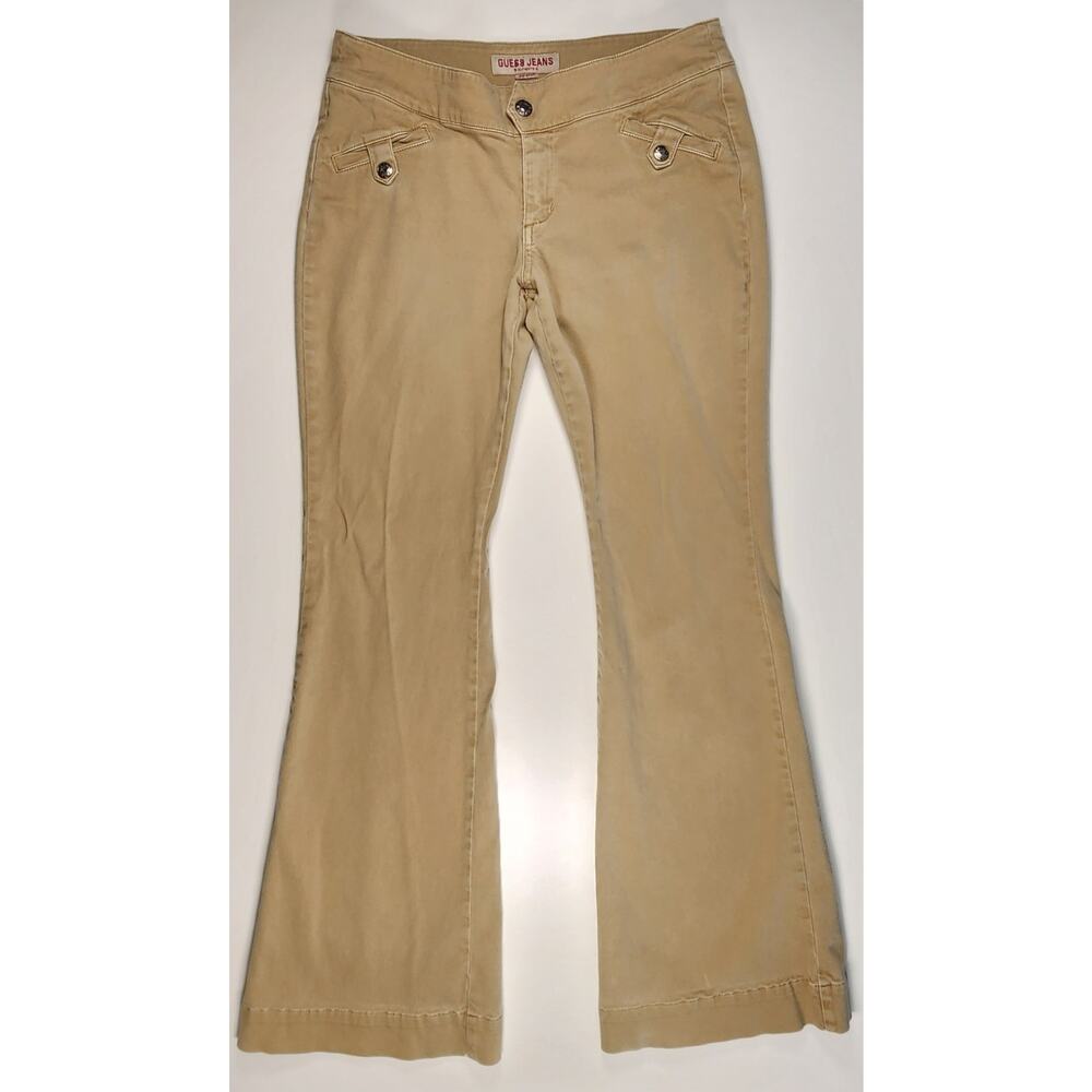 Guess Jeans Womens Size 30 Khaki Flare Pants Y2K Low Rise Stretch